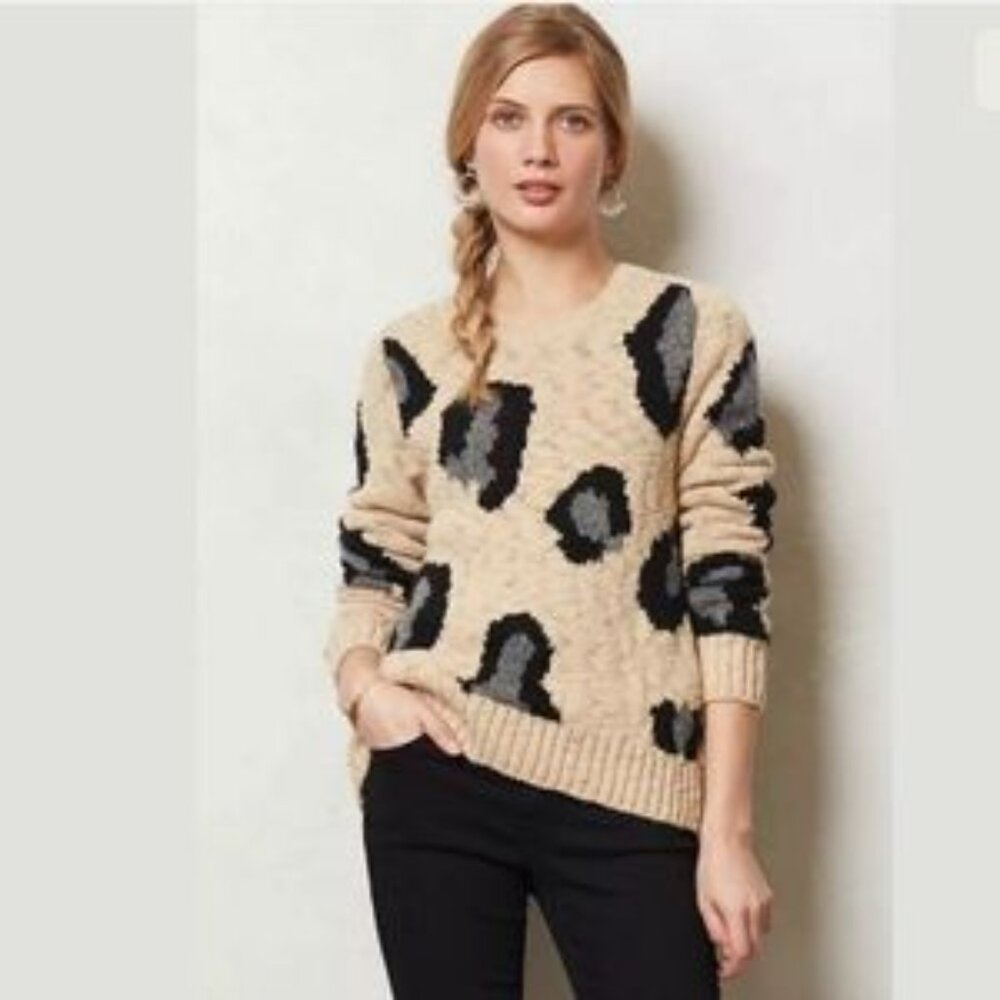Anthropologie Sleeping On Snow Guepardo Leopard Print Sweater Women’s Size M